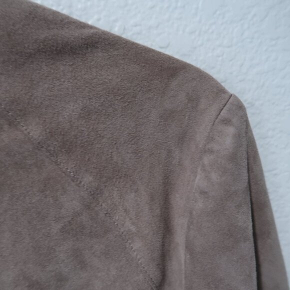 Mango Leather Jacket Womens Drape Front Suede Blazer Open Jacket Long Sleeve L - Picture 6 of 16